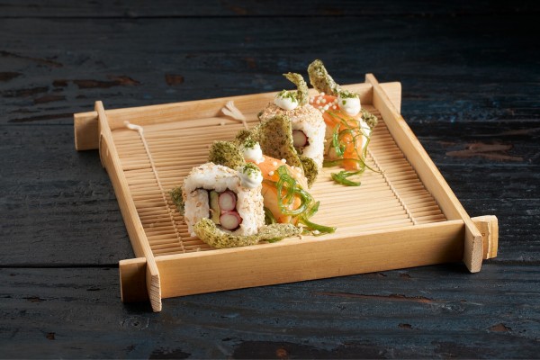 Sushi with Tasty-Bites Seaweed & Nori and Natural Sauce Wasabi
