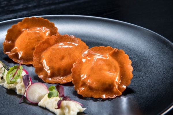 Ravioli with Vegetable Sheet Red Pepper
