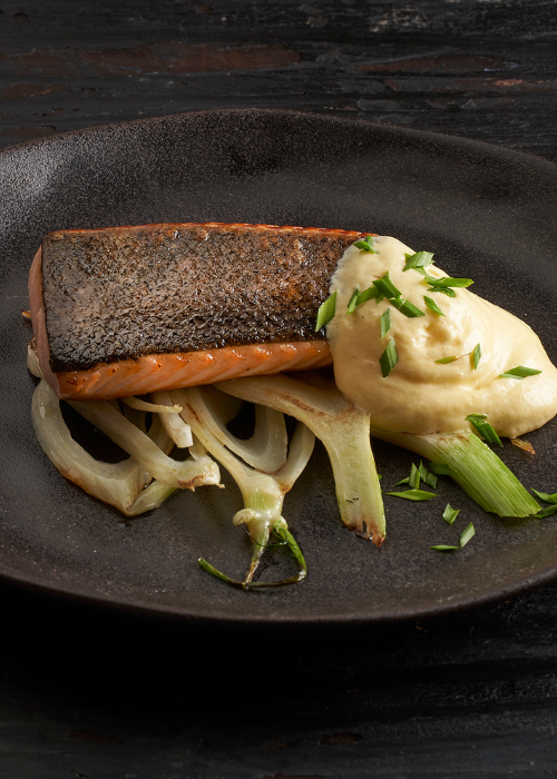 Gebakken zalm filet met choron
